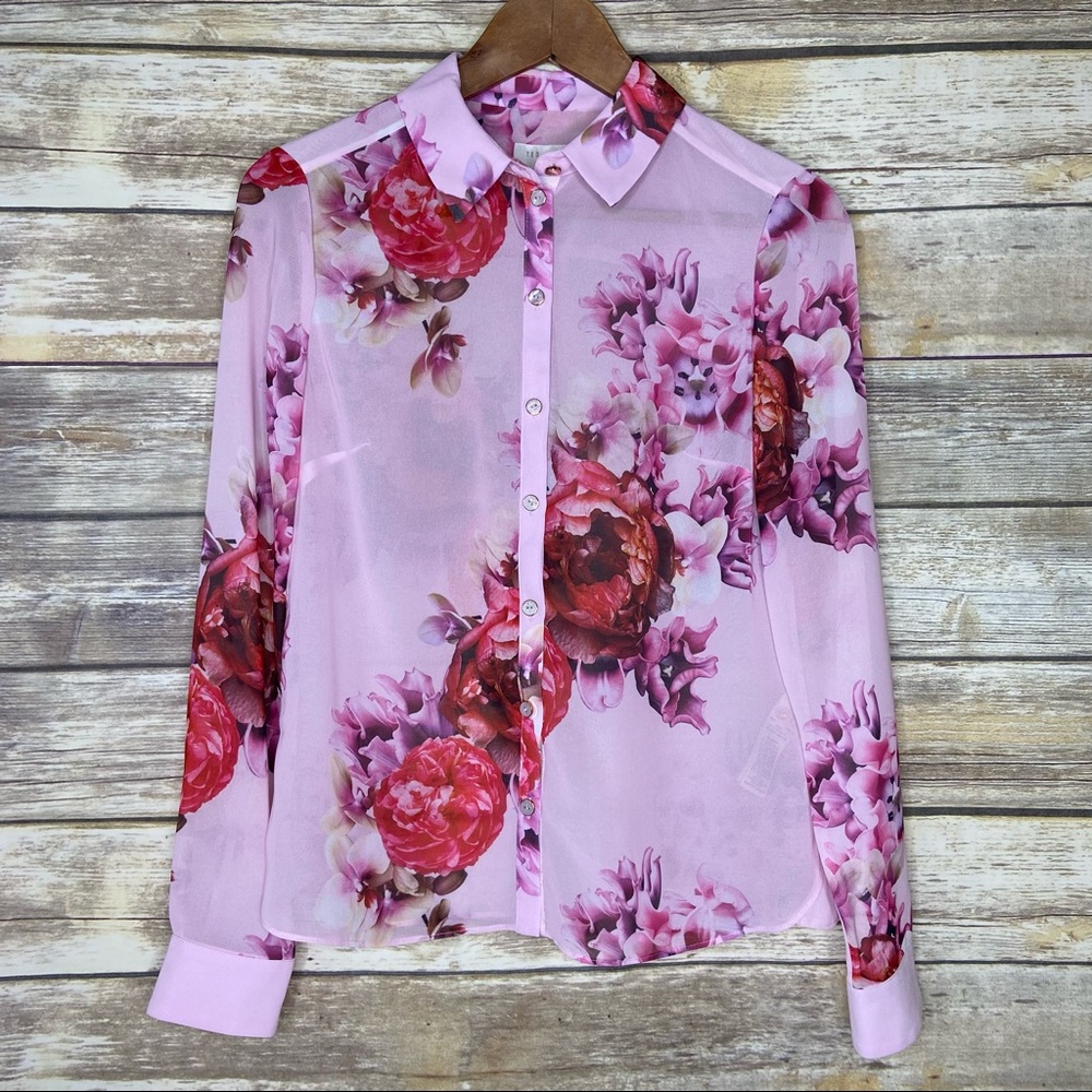 Ted Baker Floral Print Button-Down Blouse - Pink - Picture 3 of 9